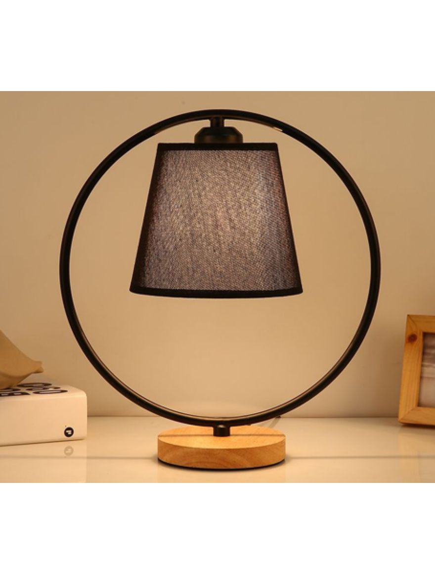 Lampă de masă JH-750 ,D30xH33cm,E27x1, Metal+Wood+Cloth, Black LuminaLed