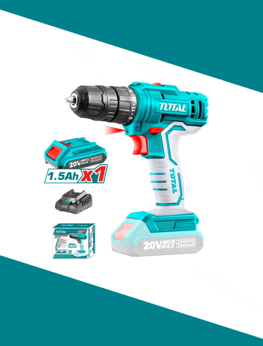 Аккумуляторная дрель и шуруповерт 20,0V 1,5Ah Total TDLI20011