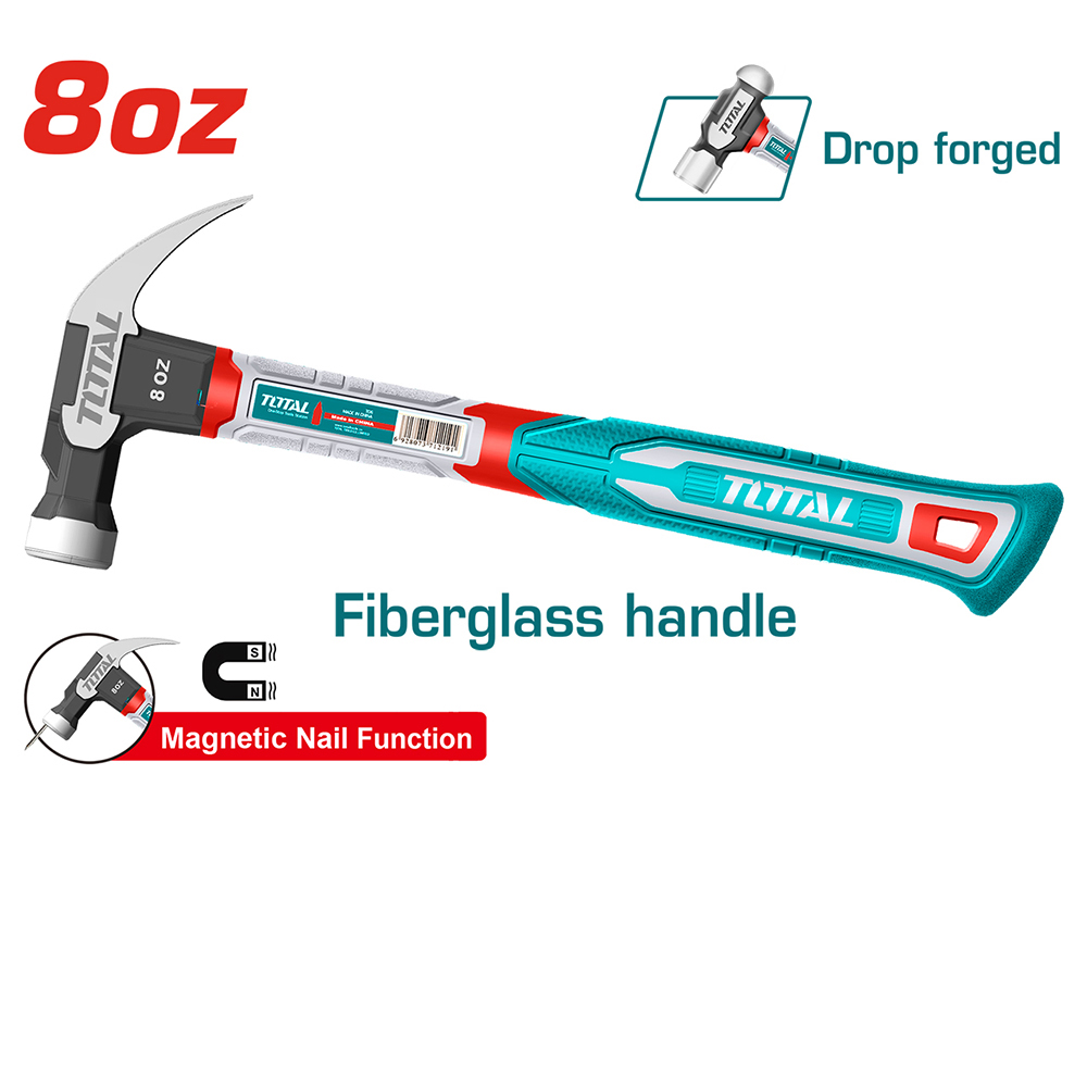 Ciocan cu vârf curbat 220g mâner fibră sticlă Total THT7386 / THCH61008