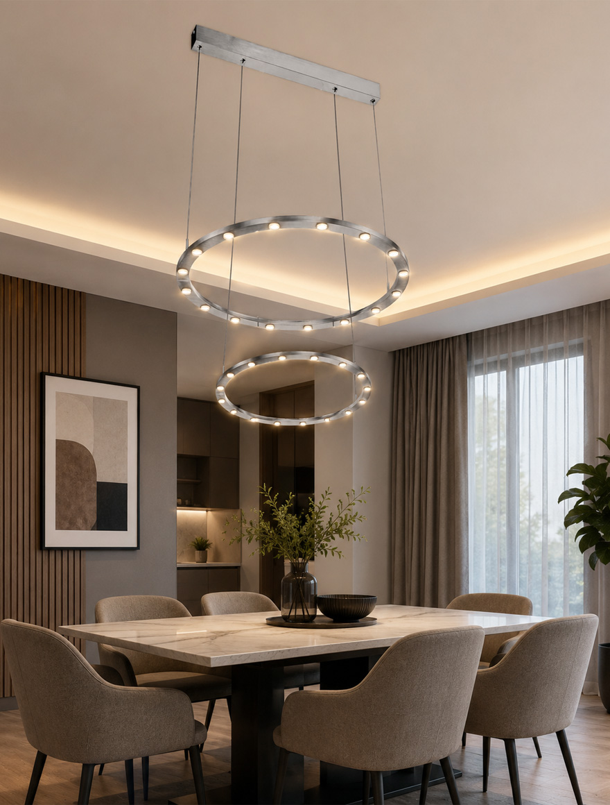 Люстра LED FS-036-D28, 608x1.8М, 56Вт, 3000K, матовое серебро LuminaLed