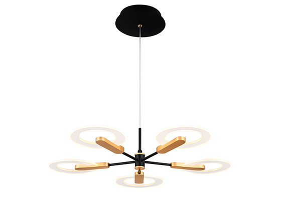 Lustră LED FS-056-D5 D580x1.2m  50W 3000K, sand blk+brush gld, LuminaLed