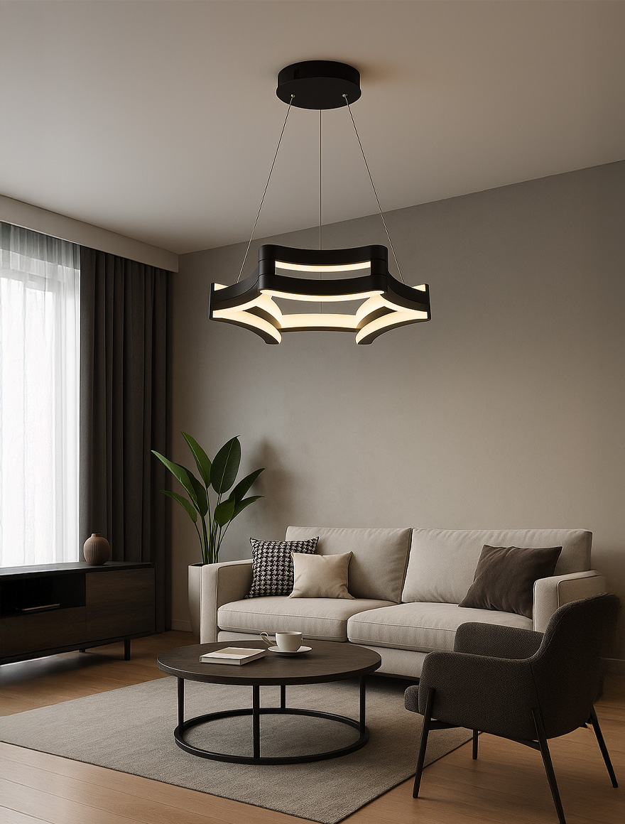 Lustră LED FS-015-D12B D645X1.2m 120W 3000K,sand blk, LuminaLed 2