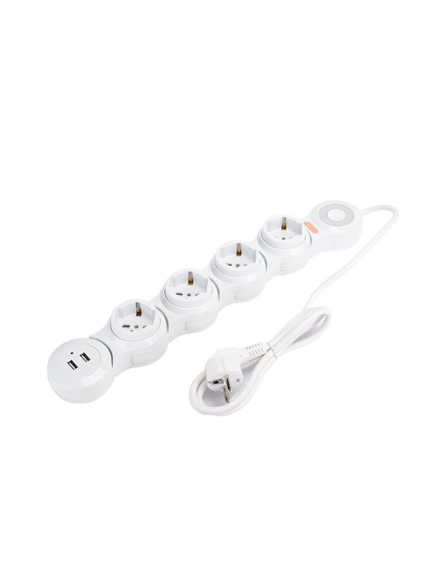 Удлинитель гибкий «Змейка» 4 розетки + 2 USB S12 3
