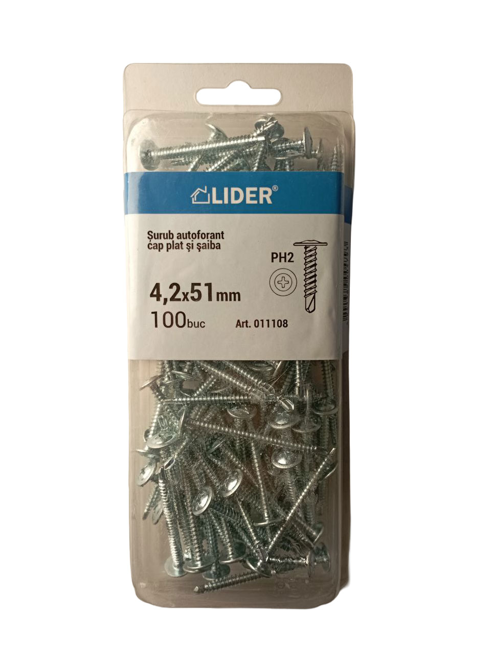 011108 Саморез 2,0 мм с плоской головкой и шайбой 4,2x51_100 шт.