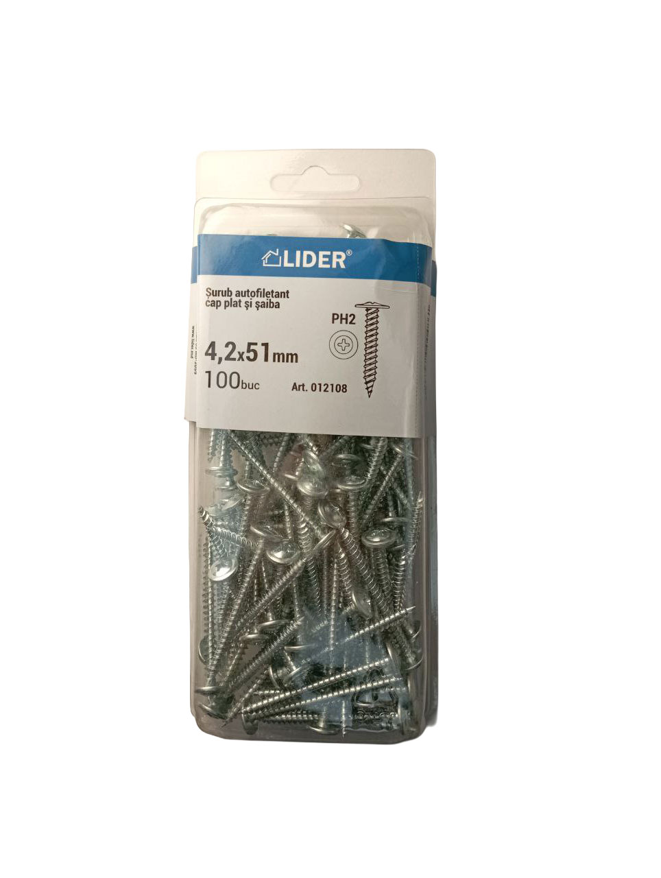 012108 Винт с плоской головкой и шайбой, металлический, 0,9 мм, 4,2x51, 100 шт.