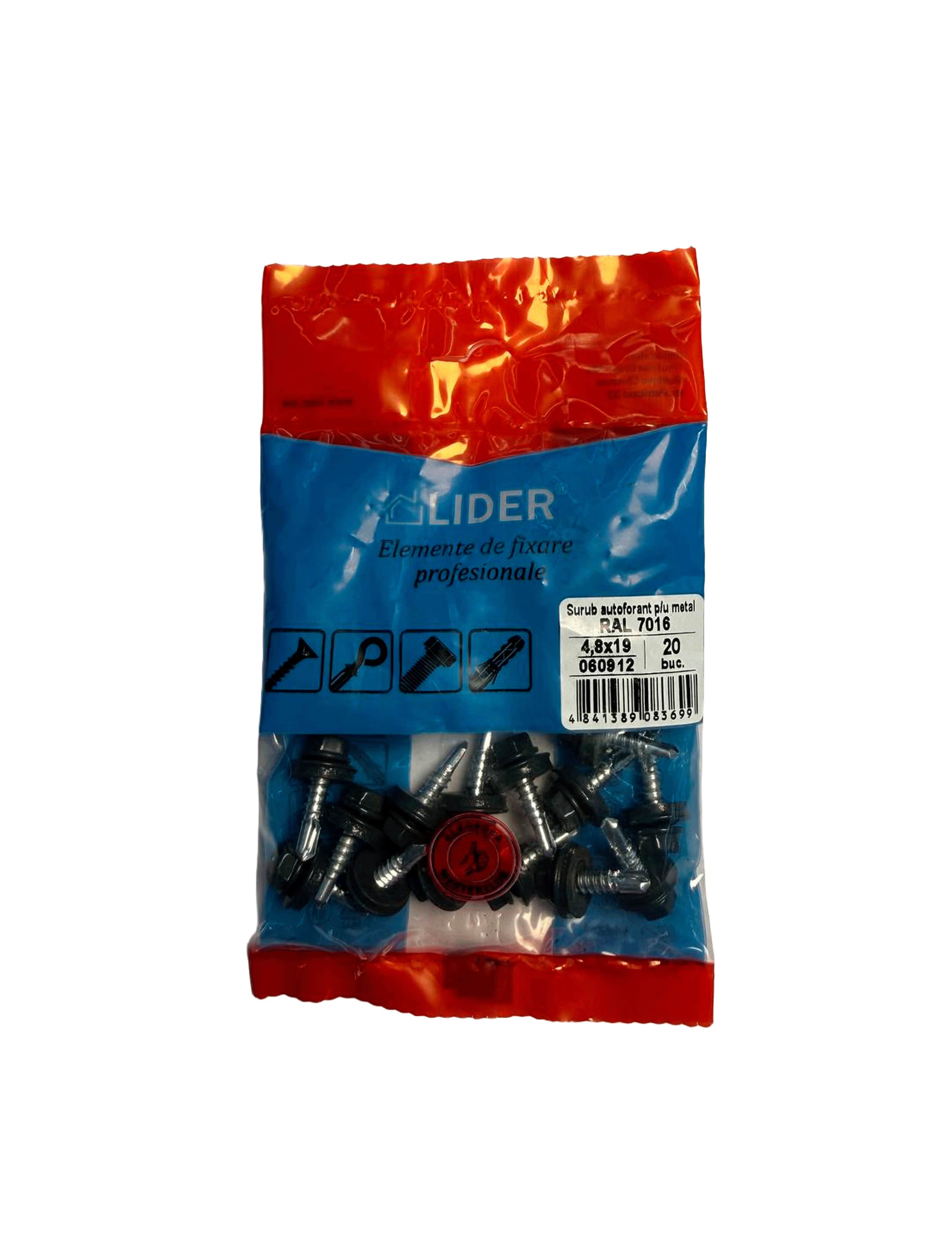 060912 Самосверлящий шуруп по металлу, RAL 7016, 4,8×19, 20 шт.