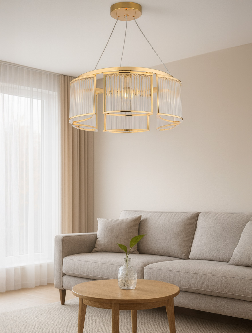 Lustră JH-878 D80cm H25cm,E14x8,Metal+Glass,Gold LuminaLed