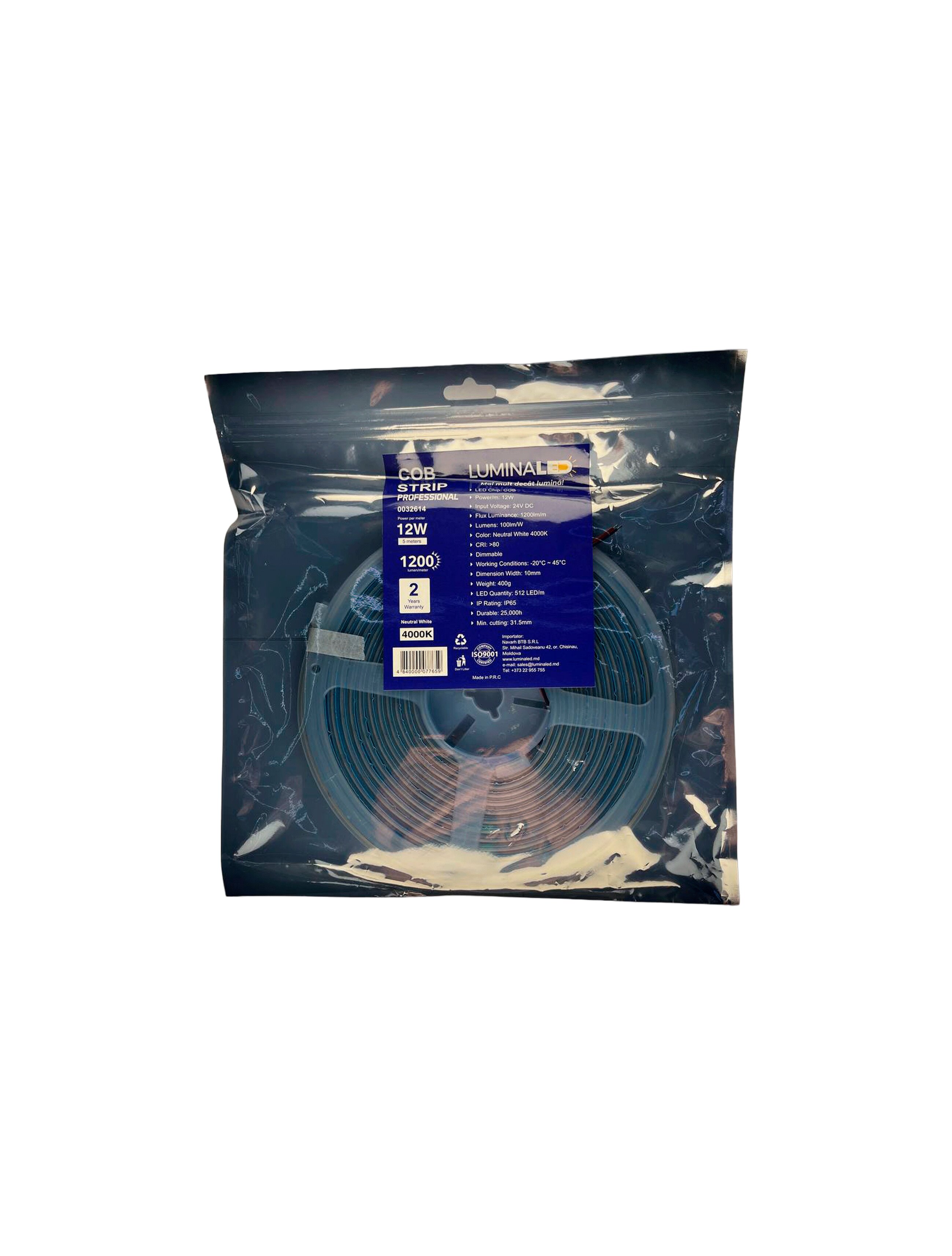 Светодиодная лента COB 12Вт 24В (512чипов/м) IP64 4000K 5М LuminaLED