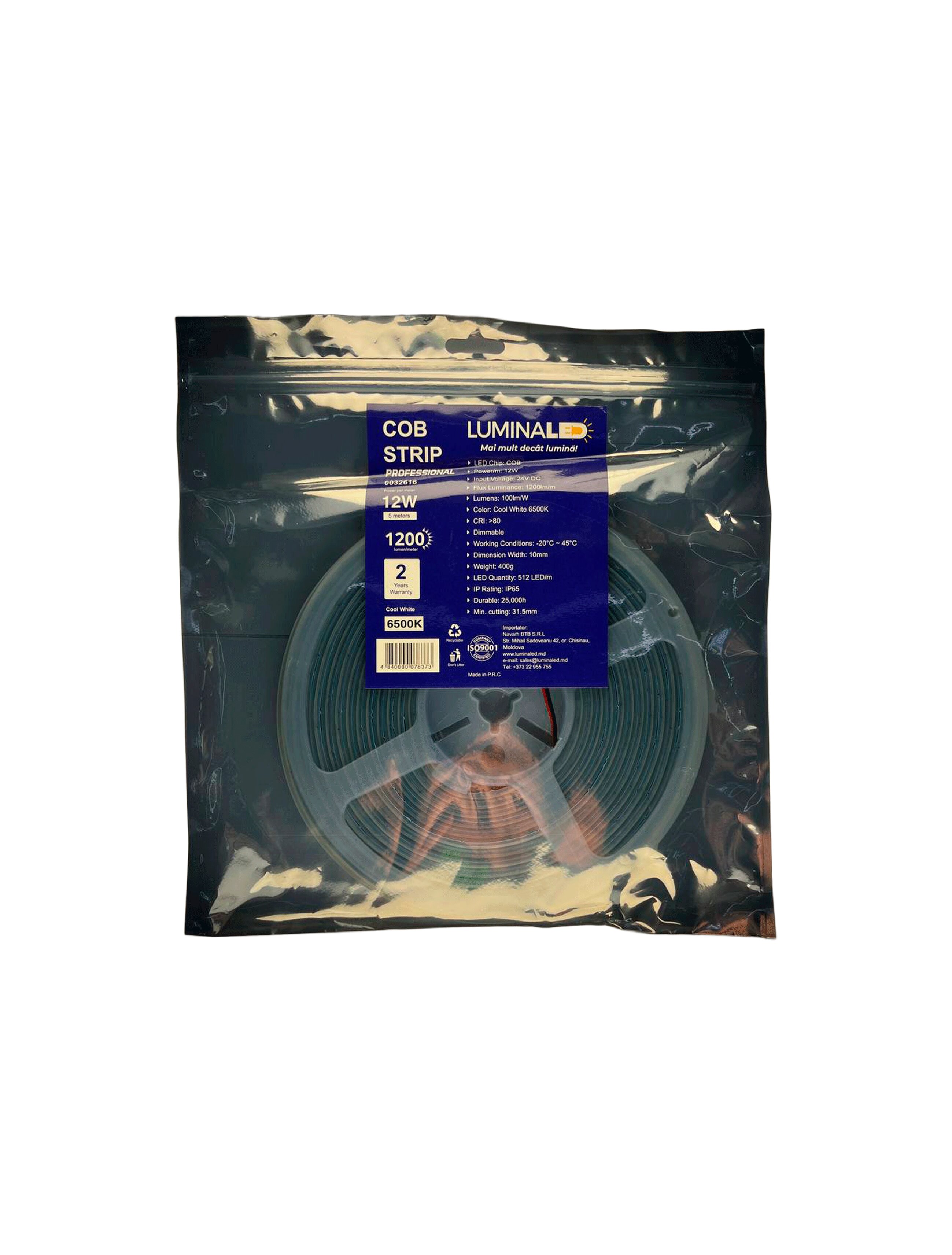 Светодиодная лента COB 12Вт 24В (512чипов/м) IP64 3000K 5М LuminaLED