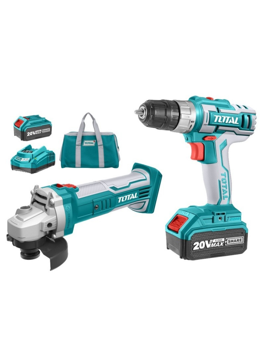 Set mașină de găurit, mașină de șlefuit cu acumulator TCKLI20157 Total