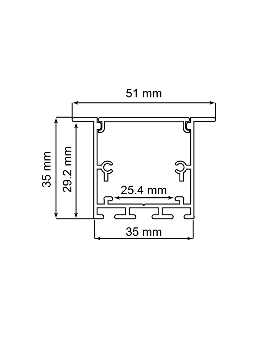 Profil aluminiu 50.4x35mm înc+4 clipse montaj 2M FN CAB255