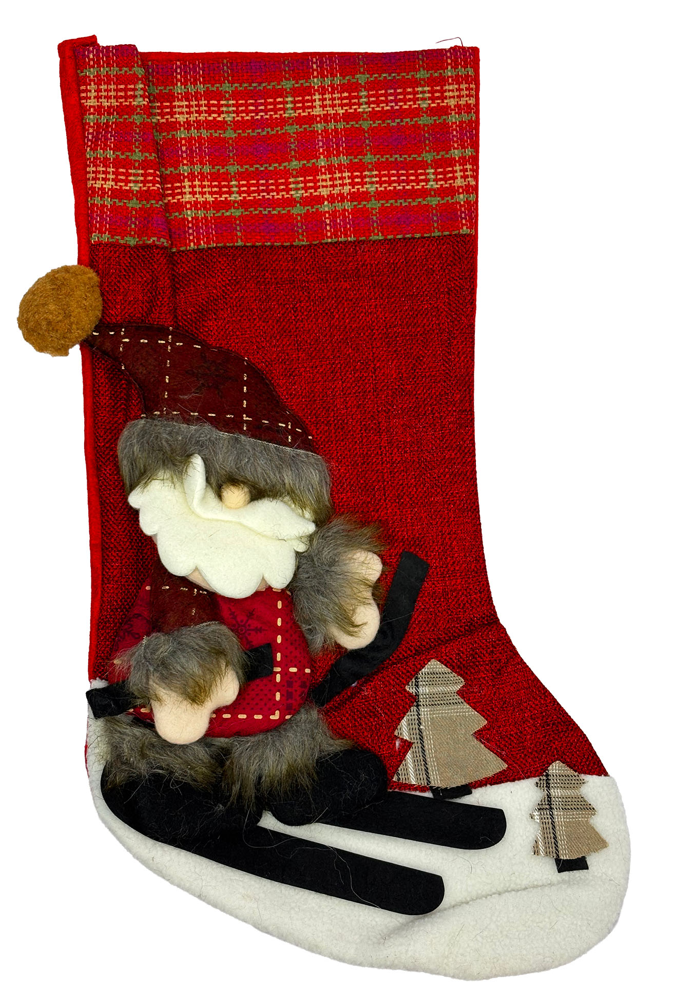 Cizmuliță de Crăciun pentru cadouri 23X45cm Moș Crăciun cu schiuri