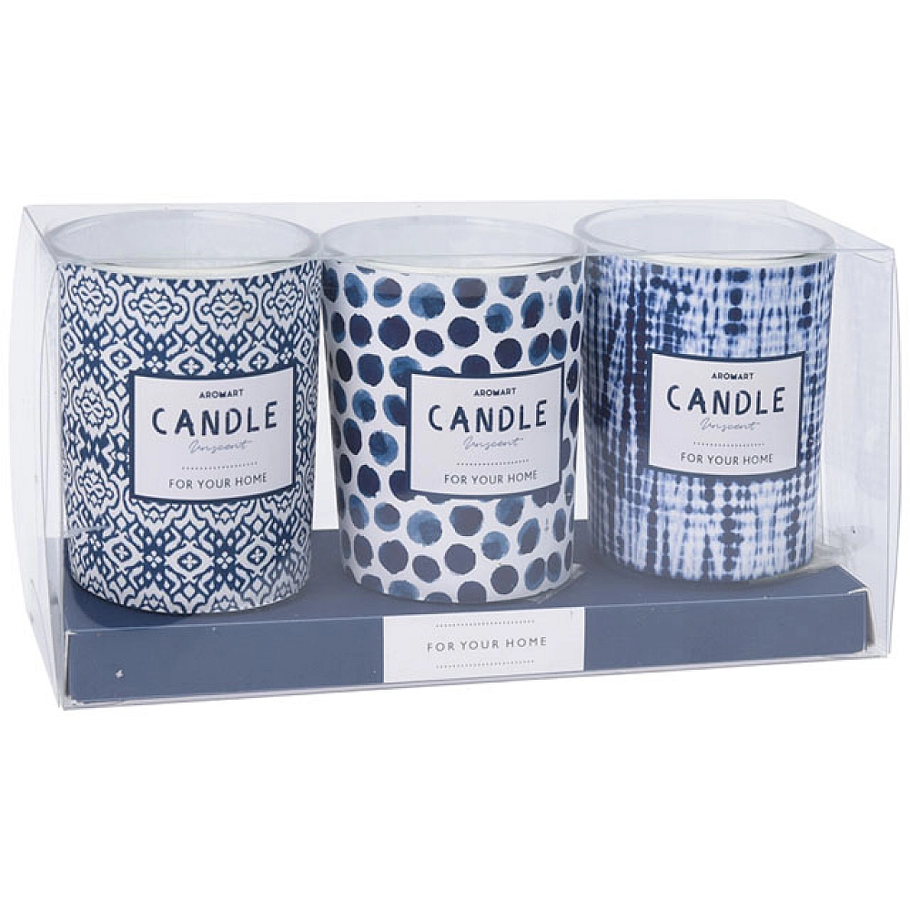 Set lumânări aromate în candelabru de sticlă 3buc 5X6cm, 3 arome