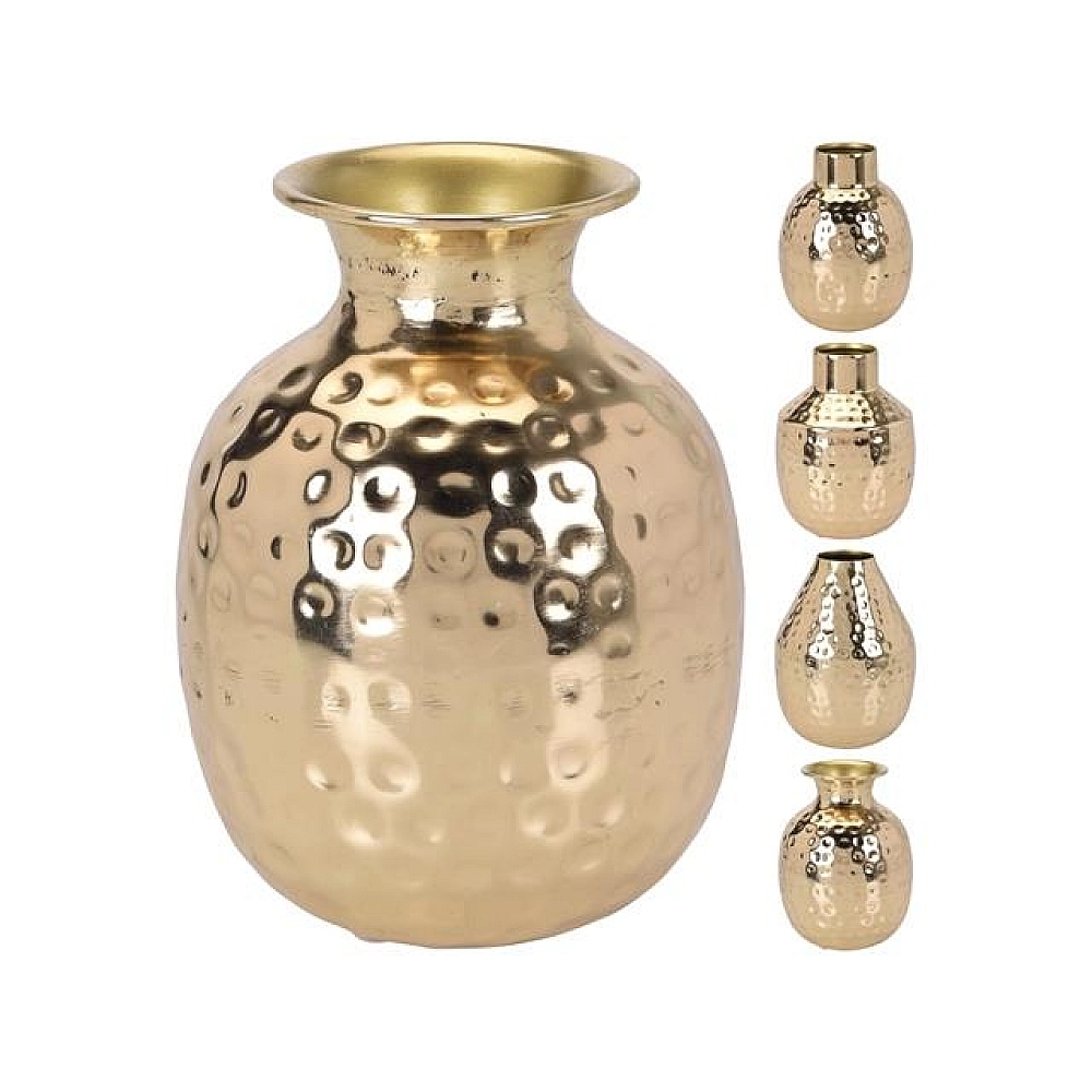 Vază metalică cu ornament reliefat 14X9cm, aurie, 4 modele