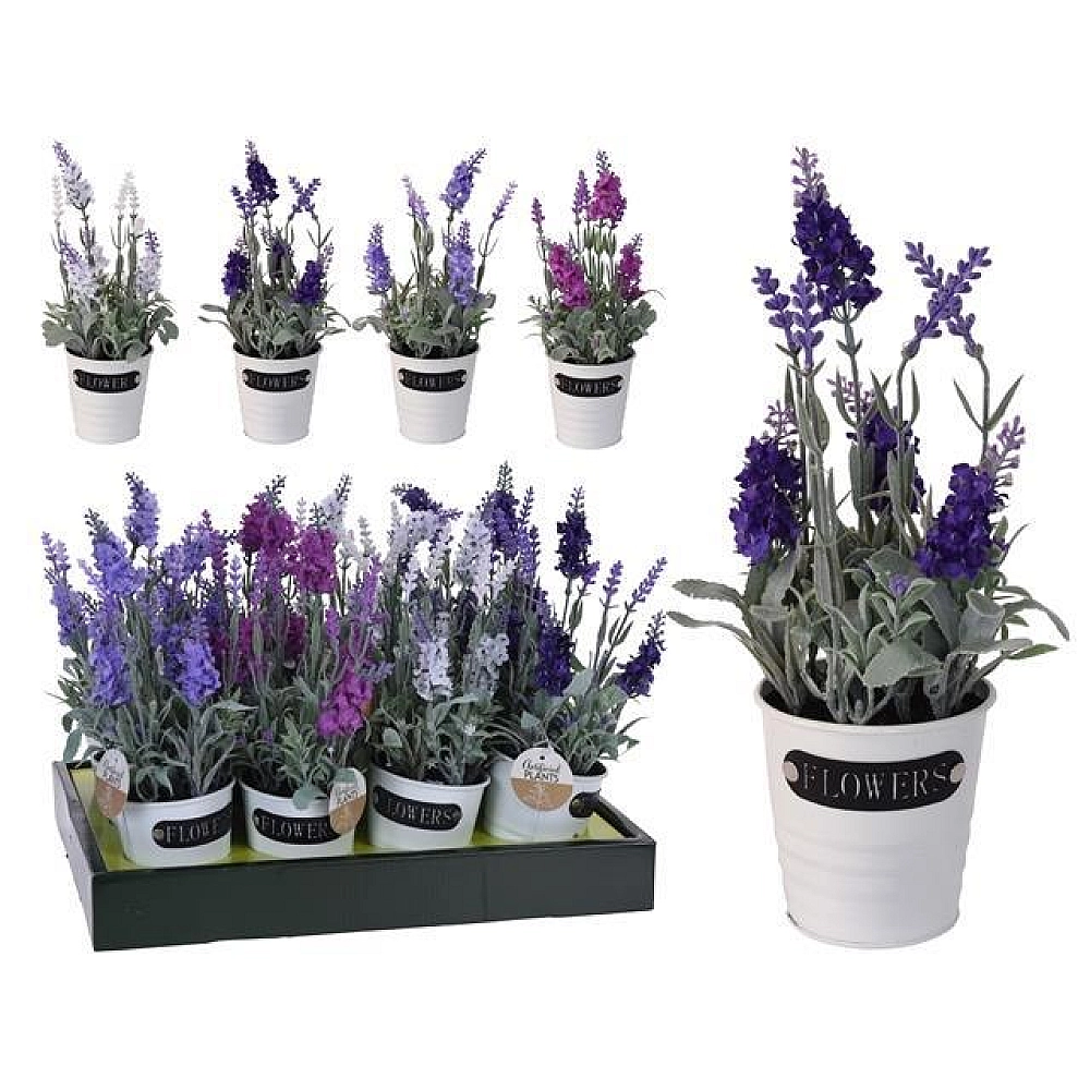 Floare artificiala Lavanda in caldarusa metalica H29cm, 4 modele