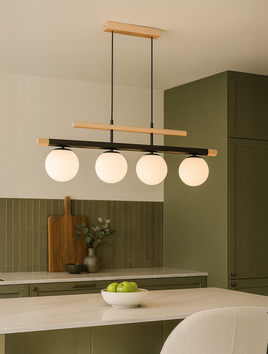 Lustră TRENDY 4xE14 max 40W white+wood ALFA