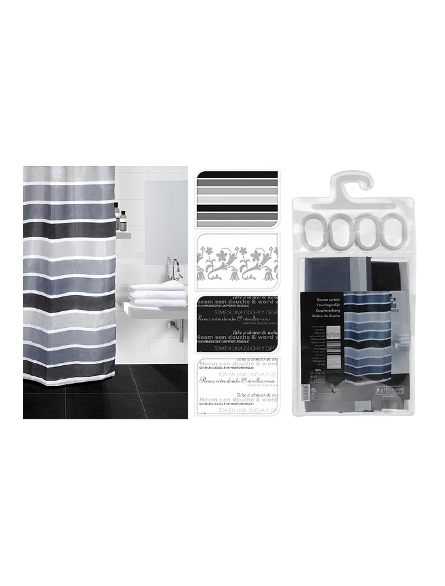 Perdea p/u duș 180x180cm Bathroom, negru-alb, poliester