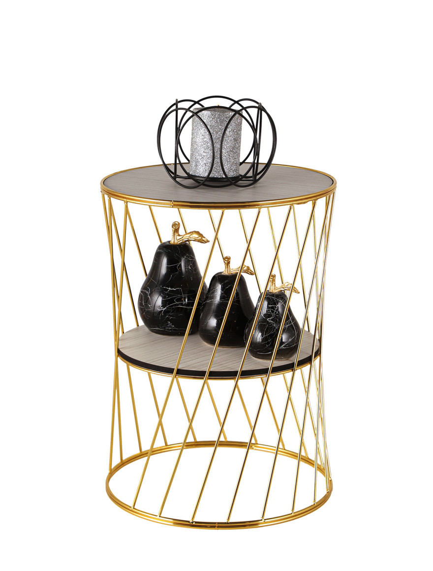 * Măsuță cafea GUZEL h45xd32 auriu+lemn Begusa