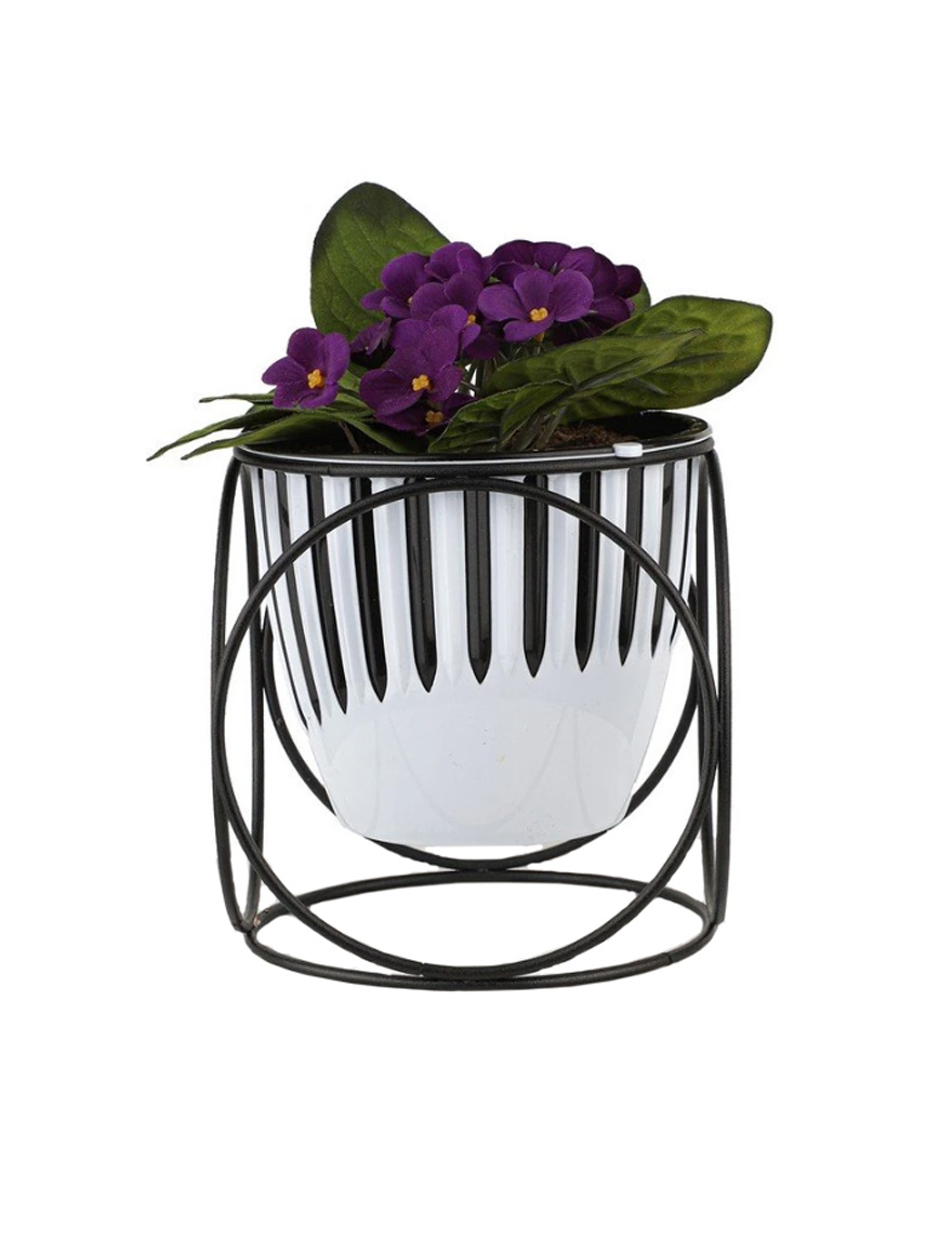 * Ghiveci cu flori+suport SELANIK NO:01 h35 negru+alb Begusa