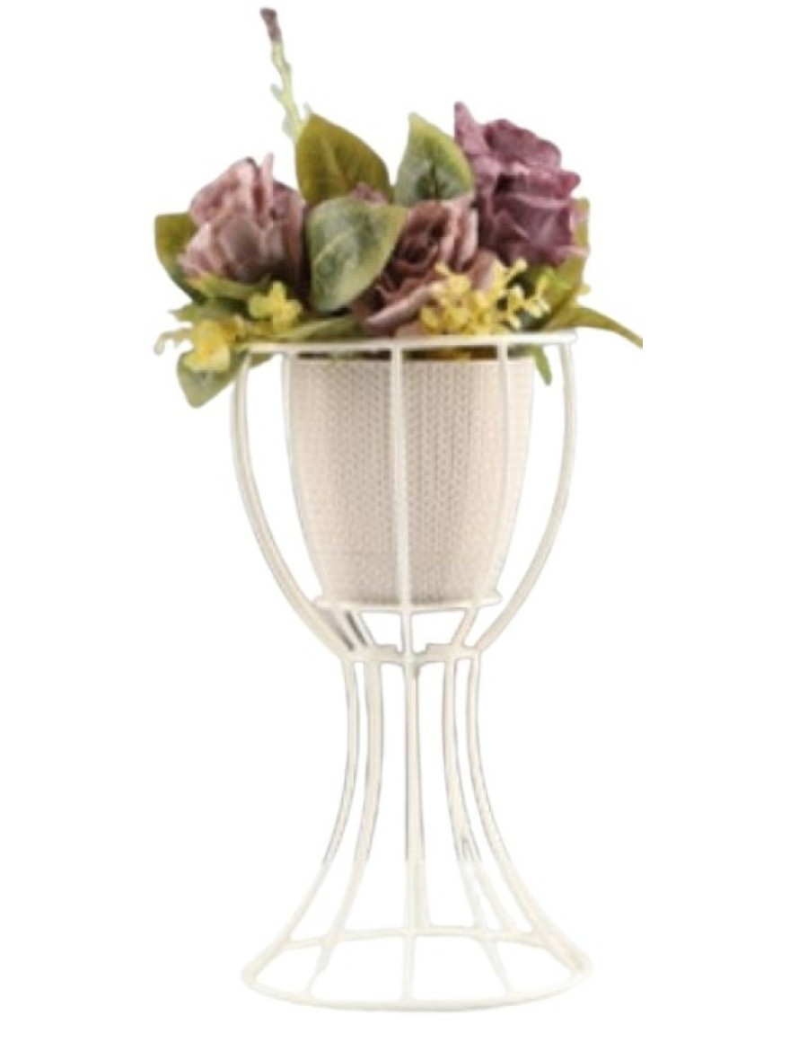 * Ghiveci cu flori+suport ANAFOR h31 alb Begusa