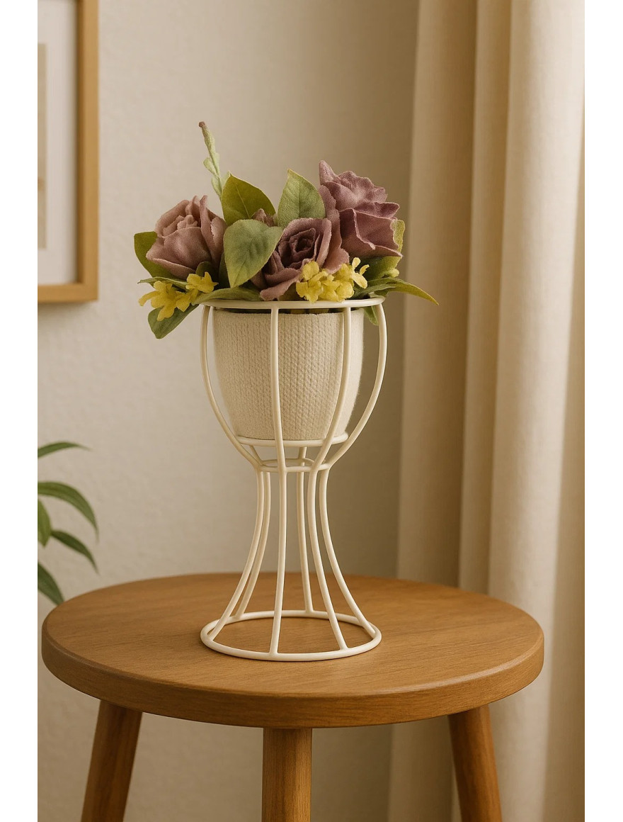 * Ghiveci cu flori+suport ANAFOR h31 alb Begusa