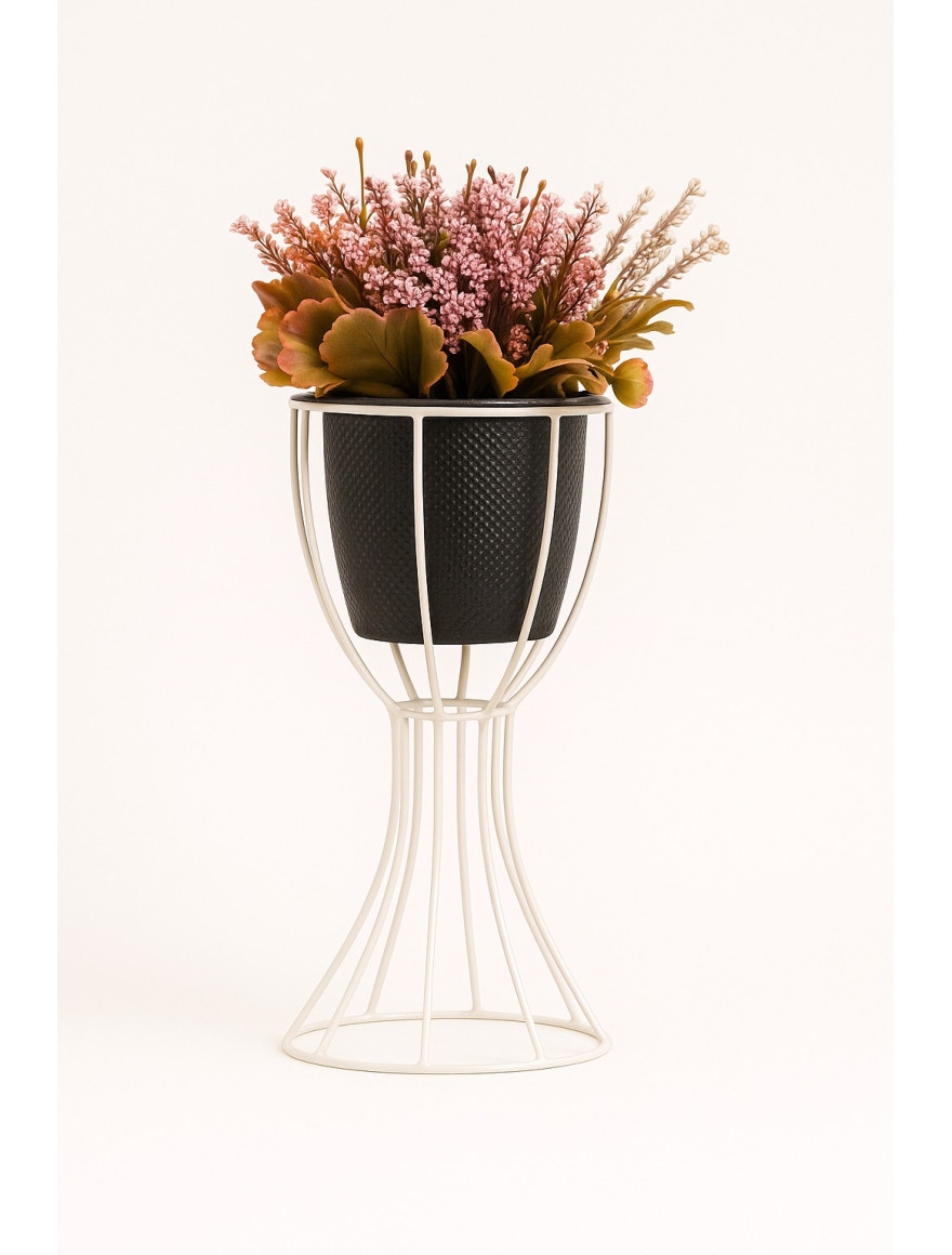 * Ghiveci cu flori+suport ANAFOR h31 alb+negru Begusa