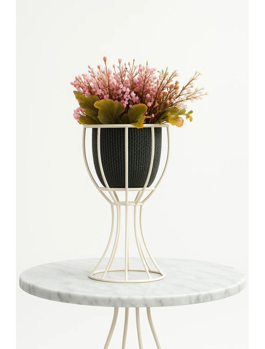 * Ghiveci cu flori+suport ANAFOR h31 alb+negru Begusa