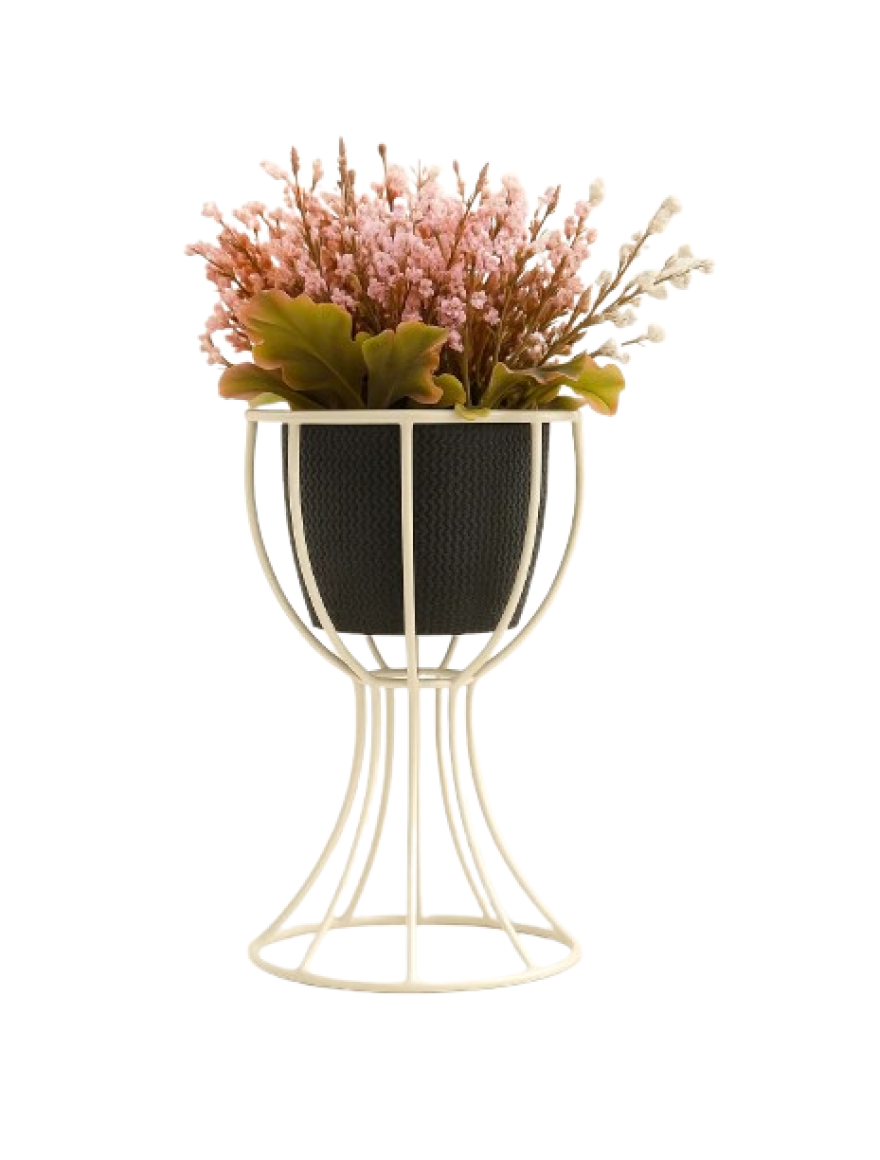 * Ghiveci cu flori+suport ANAFOR h31 alb+negru Begusa