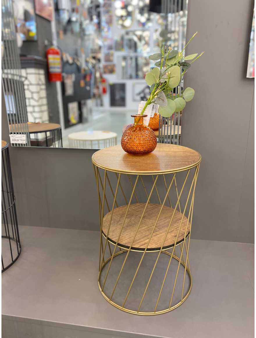 * Măsuță cafea GUZEL h45xd32 auriu+lemn Begusa