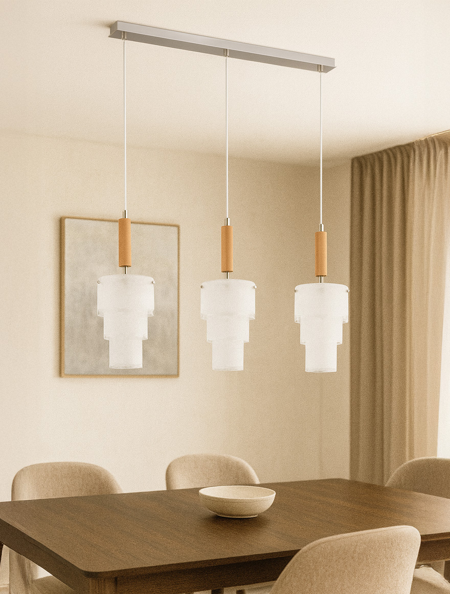 * Lustră IRYD 3xE27 max 60W white+wood ALFA