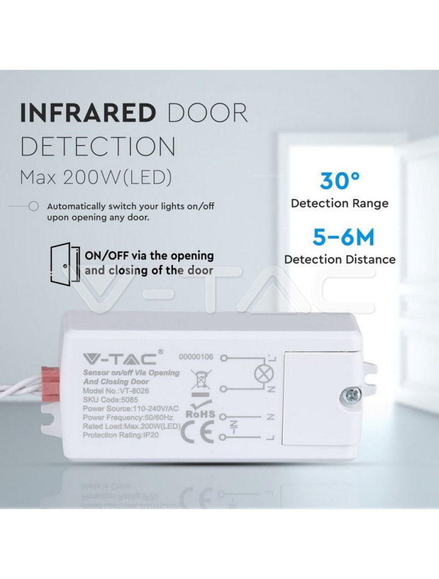 Sensor deschidere ușă 30° 5-6cm max200W 240V V-TAC
