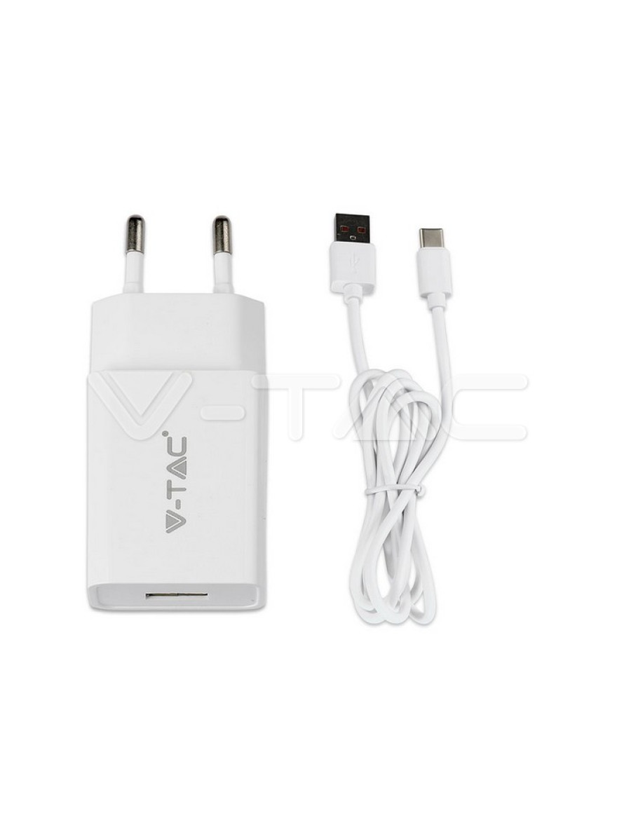 * Set încărcare rapidă+adaptor Type-C 3.0A 18W alb V-TAC