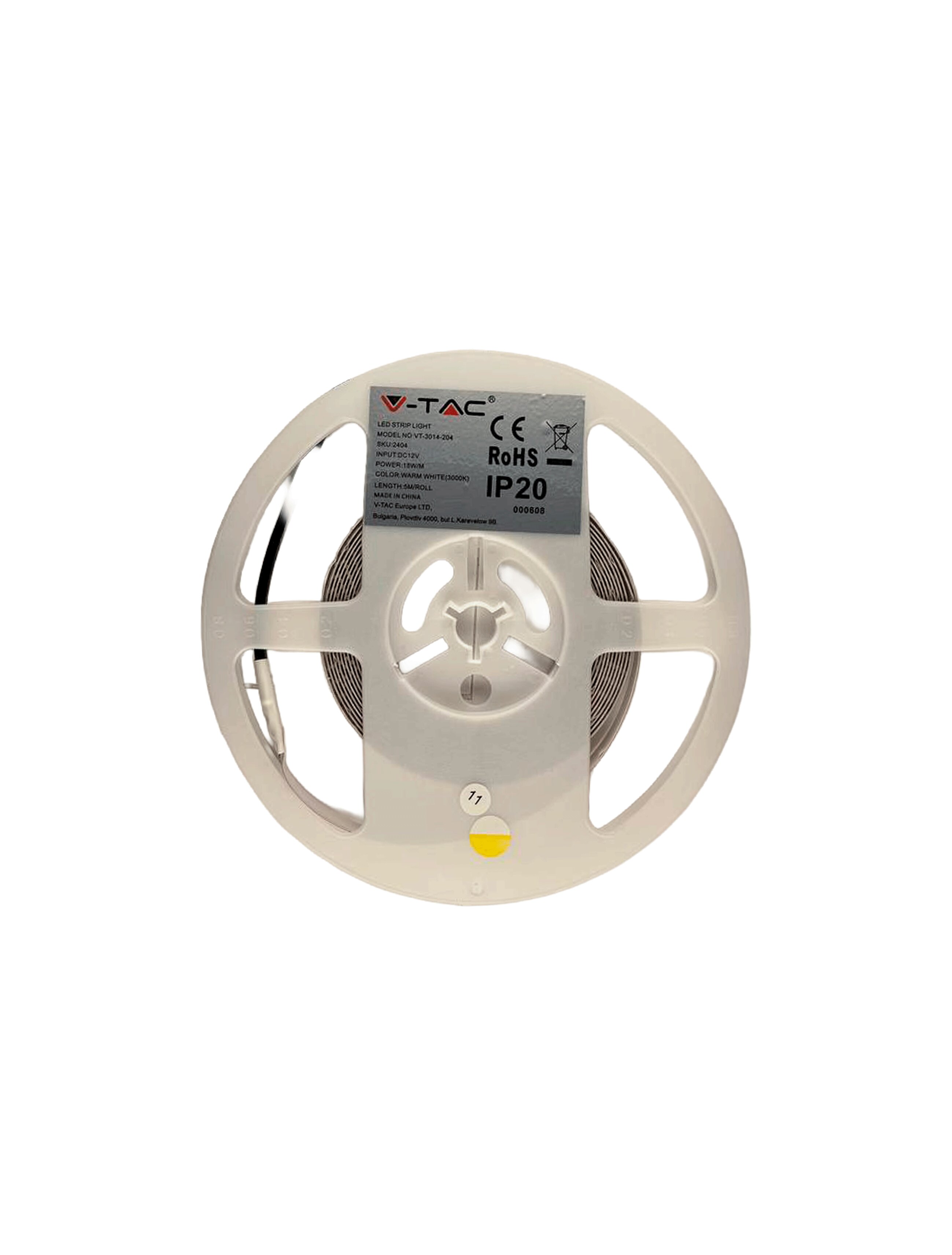 * Bandă LED SMD3014 18W 12V 204led/m IP20 3000K V-TAC 5M