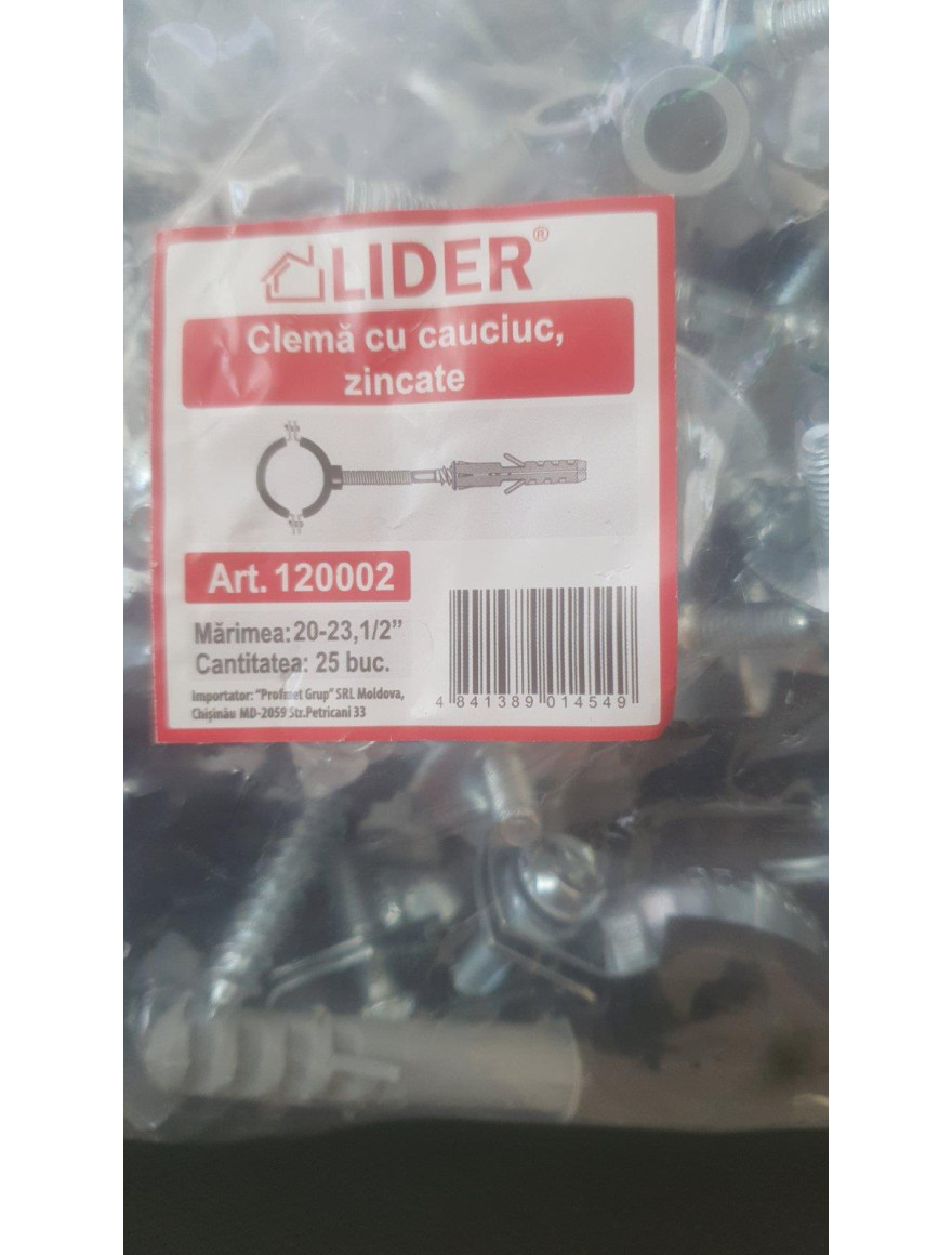 120002 Colier oțel 20-23, 1\2" cu garnitură din cauciuc LIDER