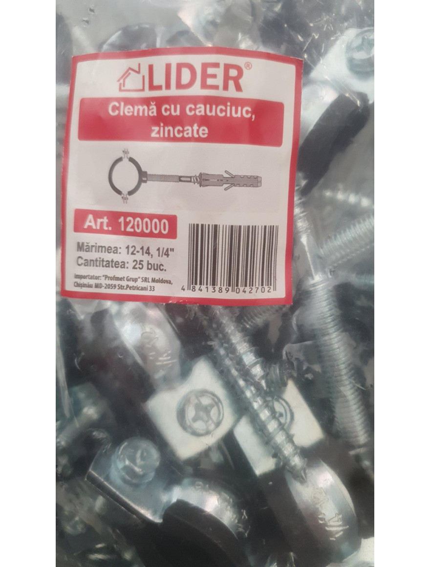120000 Colier oțel 12-14, 1\4" cu garnitură din cauciuc LIDER