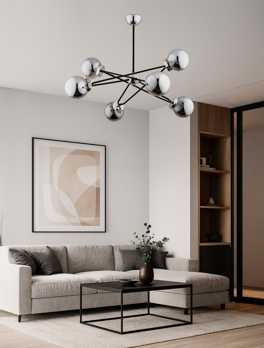 * Lustră SAGITO 6xE14 max 60W black+chrome ALFA