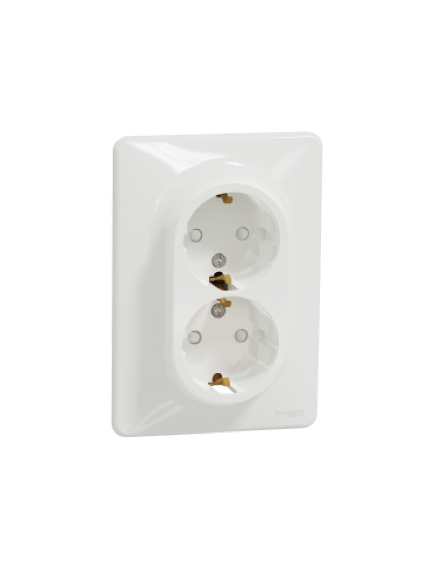 Priză dublă 2P+E+obtur albă SDD311221 Sedna Noua
