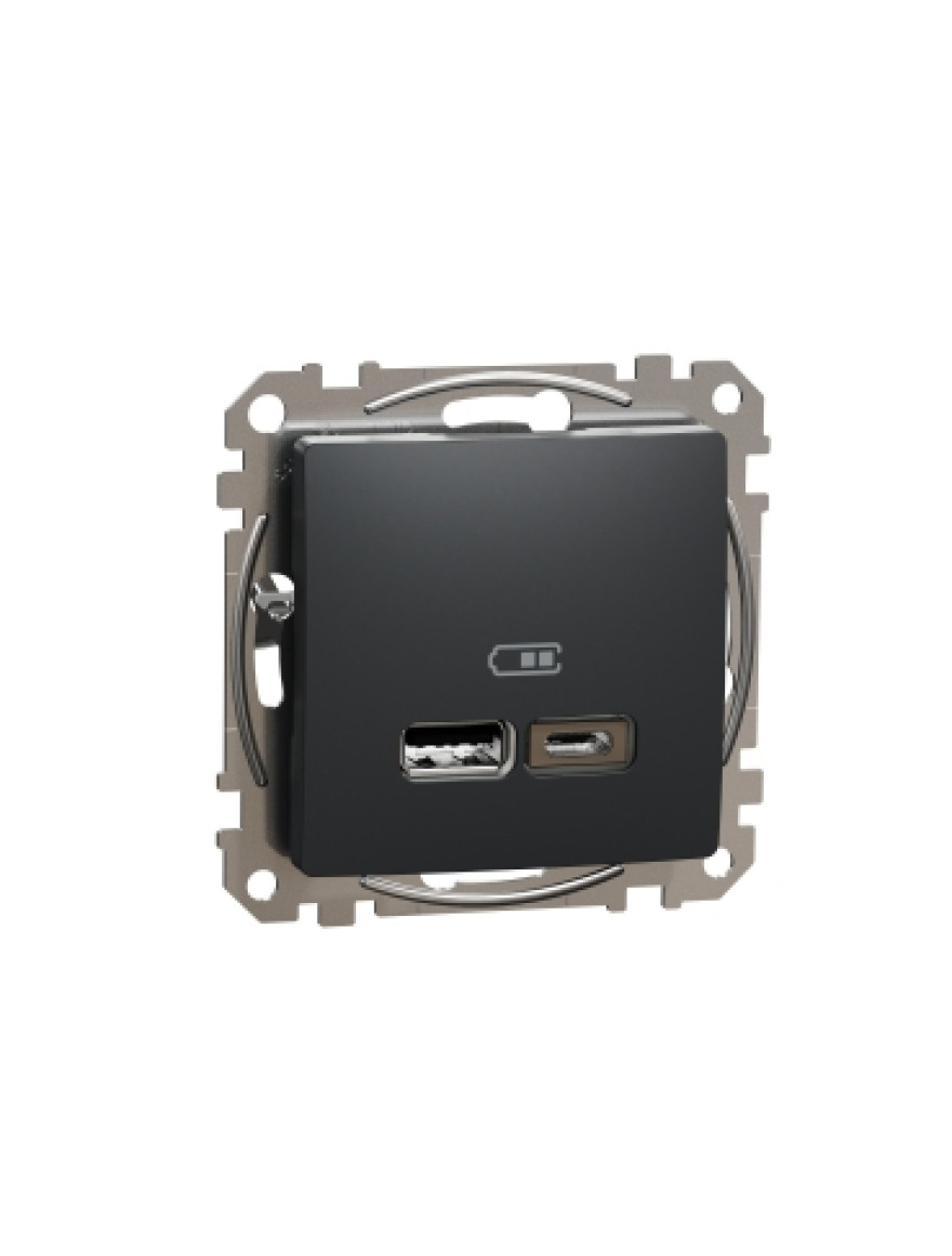 Priză dublă USB A+C 2.4A antracit SDD114402 Sedna Noua