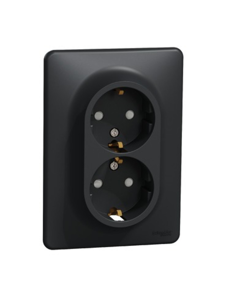 Priză dublă 2P+E+obtur antracit SDD314221 Sedna Noua