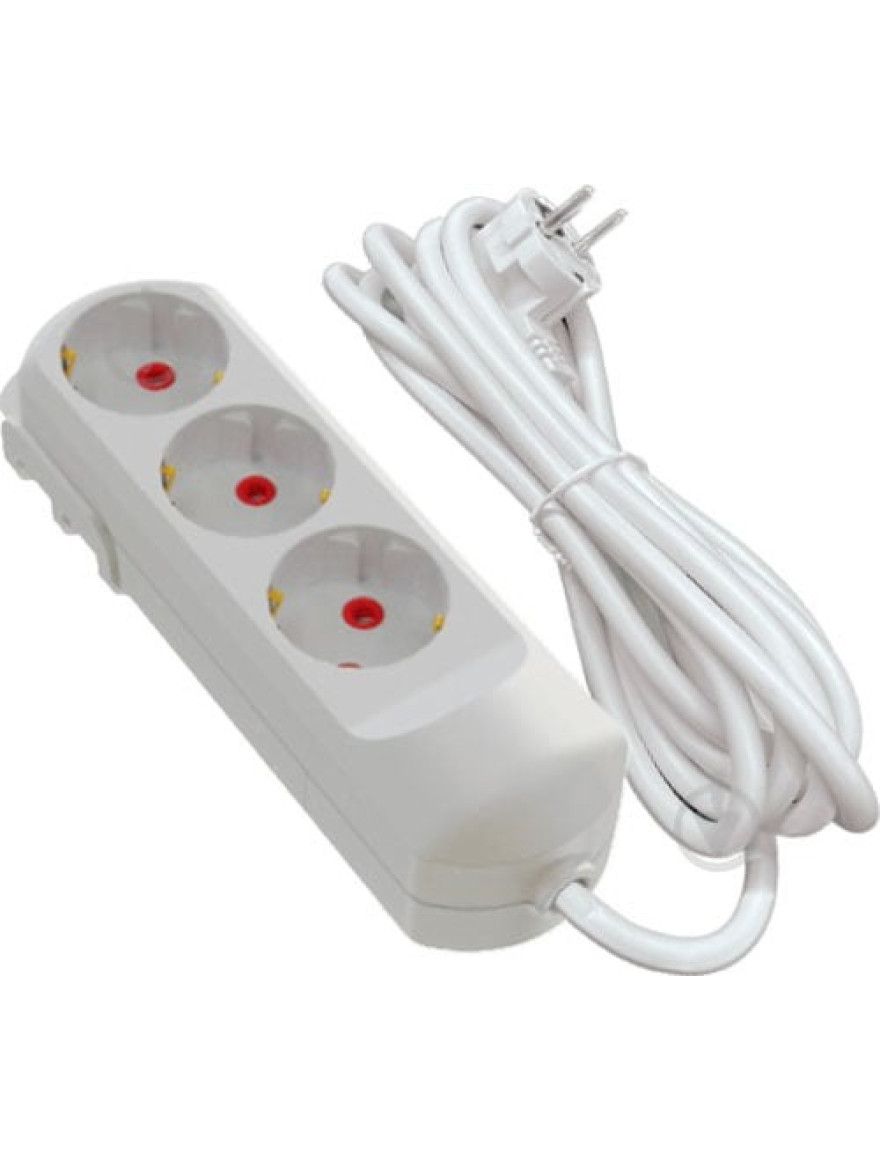 Prelungitor 3 prize 5m fără împământare alb 10A  220-250V NEOMAX