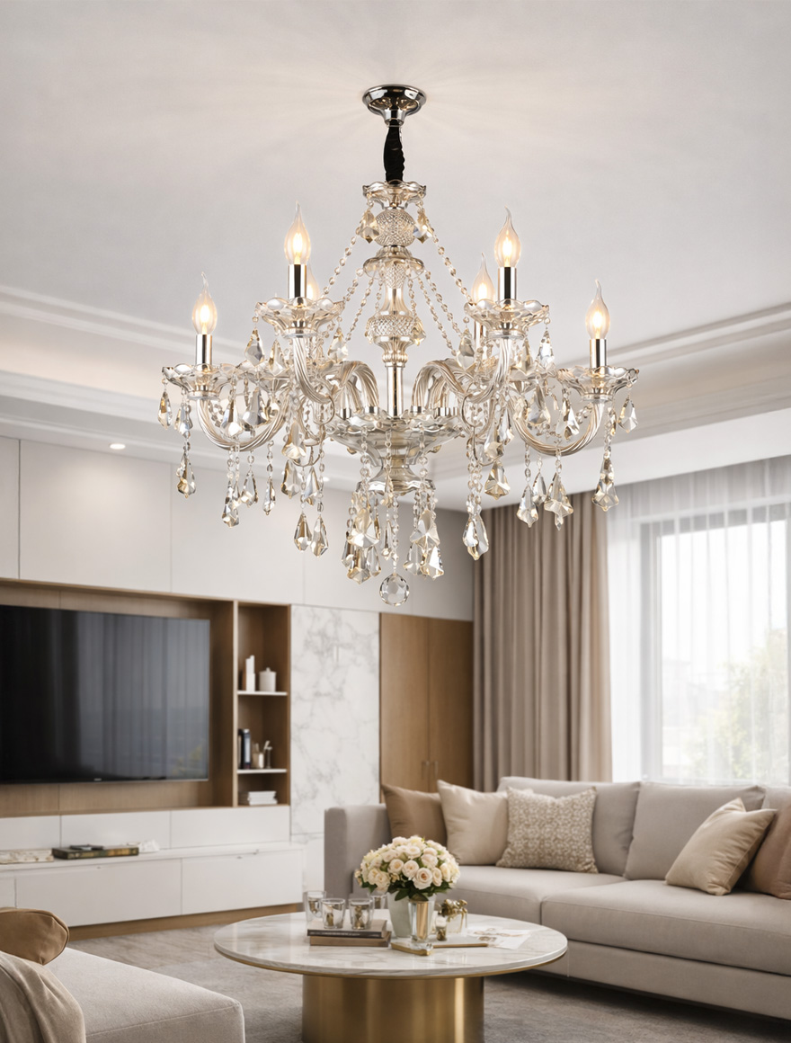 Lustră 8126-6L , 6xE14, L600xH550,Cognac glass iron chrome plated LuminaLed