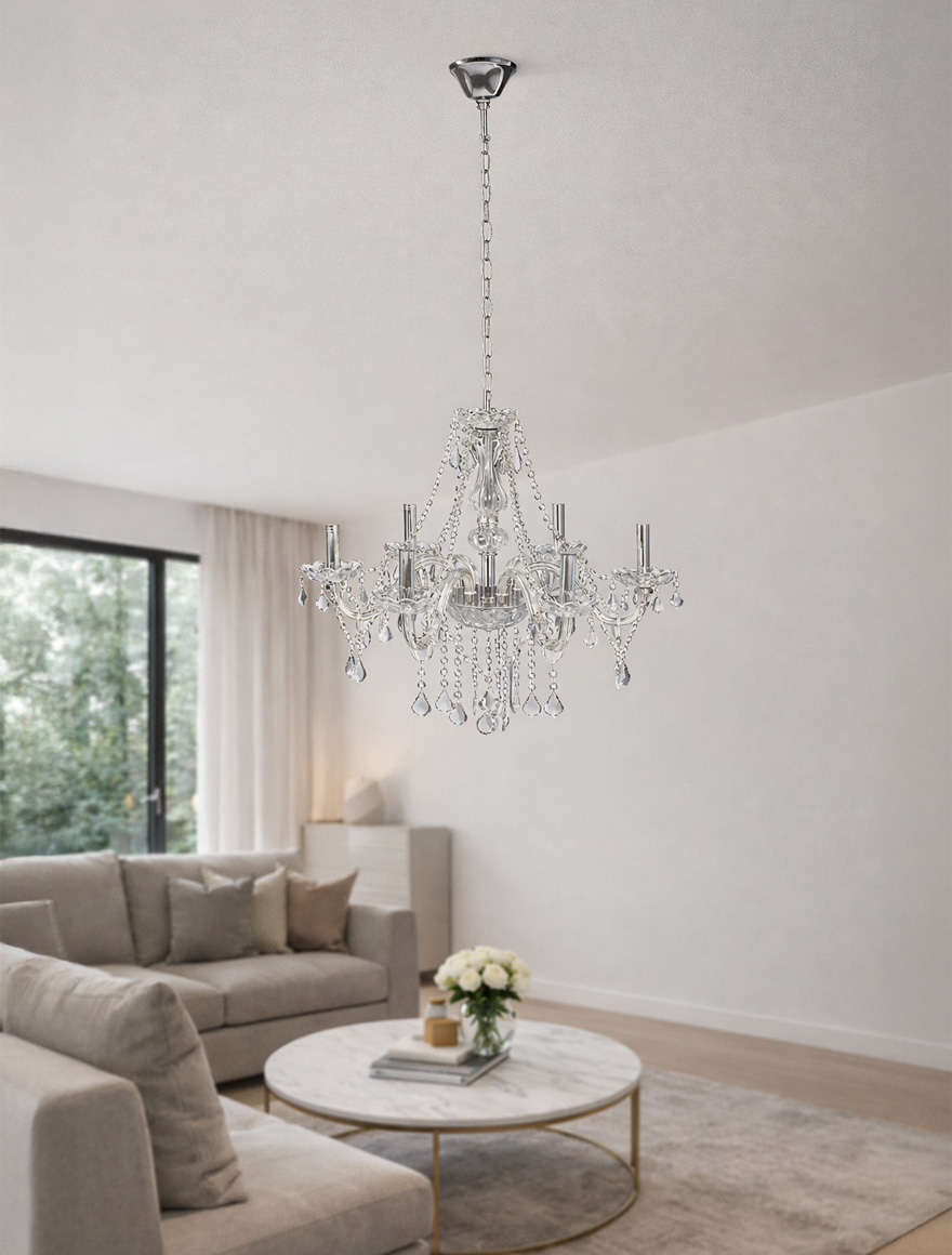 Lustră 8124-6L, 6xE14, D55xH55, Clear glass+Chrome-plated iron LumineLED