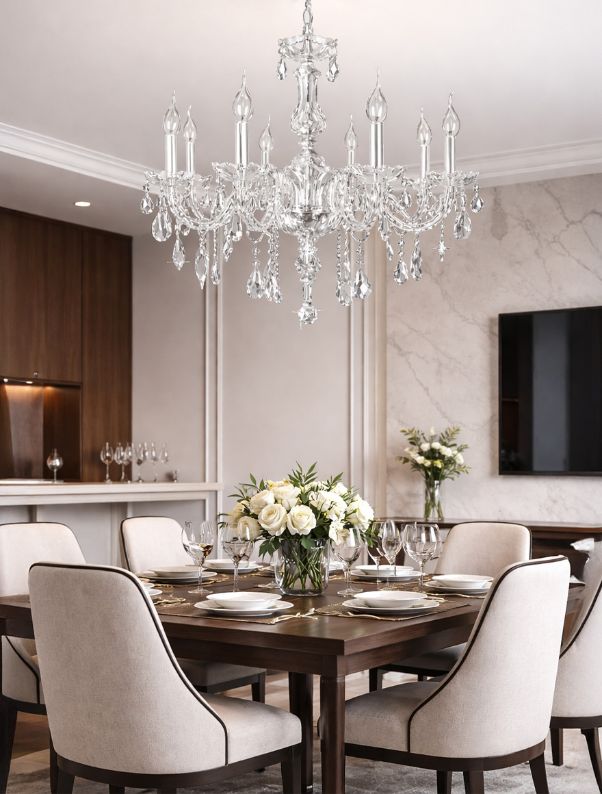 Lustră 8124-8,8xE14, D66xH55, Clear glass+Chrome-plated iron LuminaLED