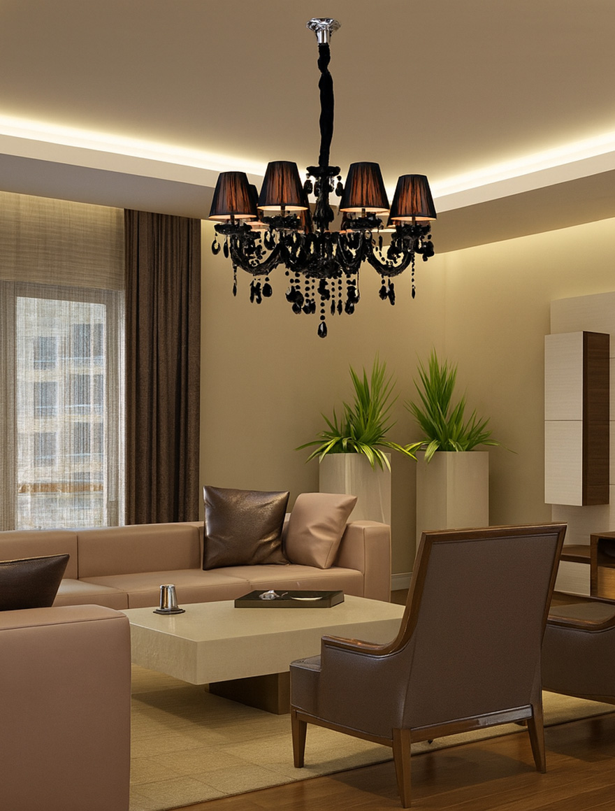 Lustră 8124-6B, 6xE14,D58xH55, Black Cryst+ Black Glass+Chrome LuminaLED