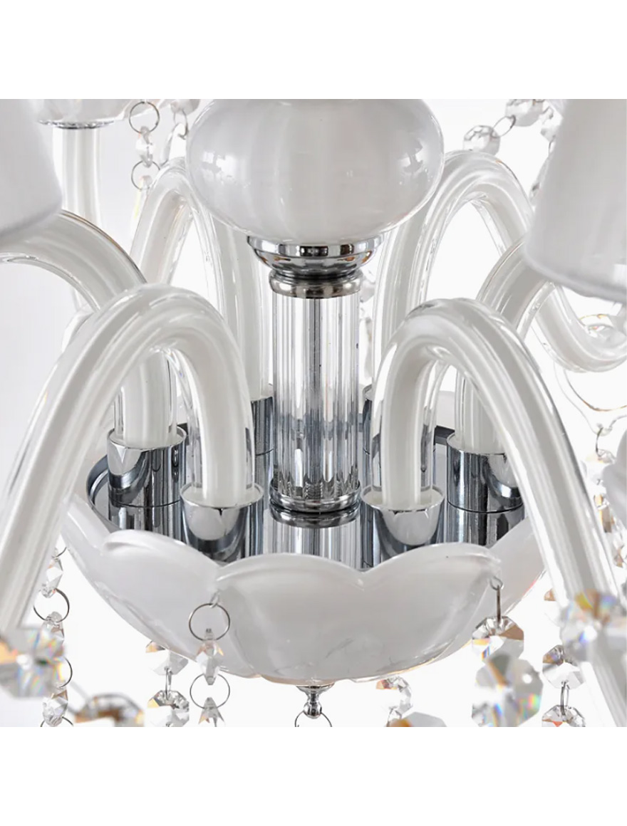 Люстра 8124-6B, 6xE14, D58xH55, Transp Crystal+White Jade Glass+Chrome LuminaLED