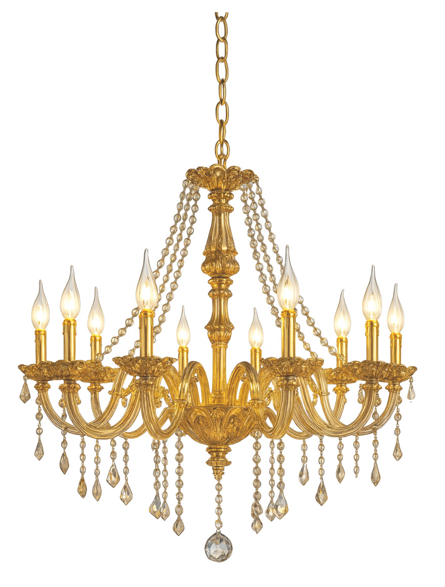 Lustră 8124-10L, 10xE14, D77xH55, Amber Cryst+ Amber Glass+Gold LuminaLED