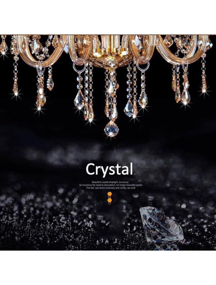 Lustră 8124-10L, 10xE14, D77xH55, Amber Cryst+ Amber Glass+Gold LuminaLED