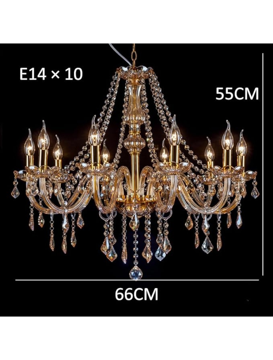 Lustră 8124-10L, 10xE14, D77xH55, Amber Cryst+ Amber Glass+Gold LuminaLED