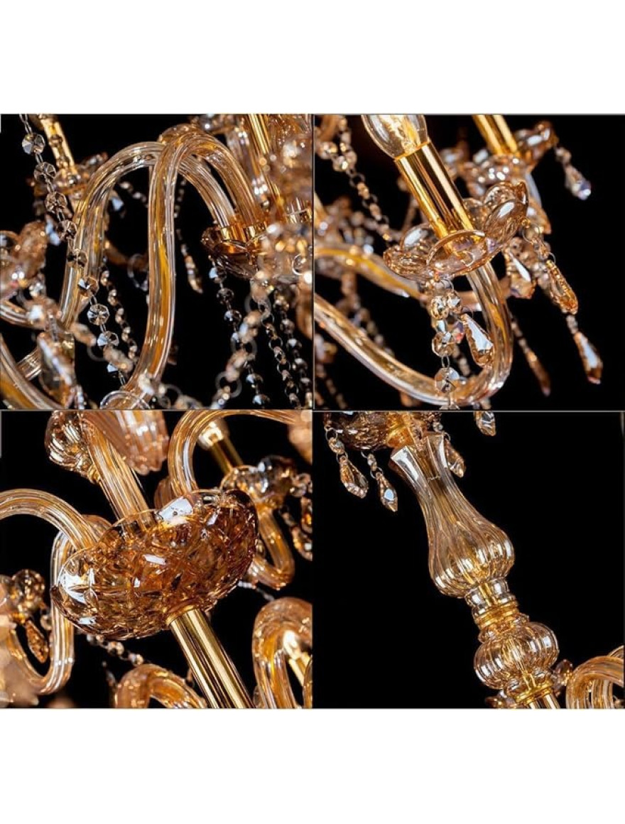 Lustră 8124-10L, 10xE14, D77xH55, Amber Cryst+ Amber Glass+Gold LuminaLED