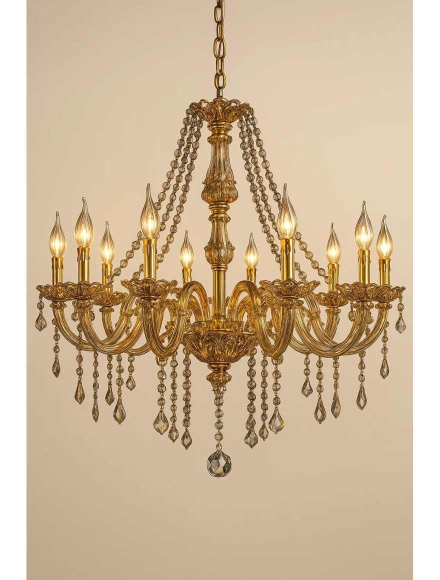 Lustră 8124-10L, 10xE14, D77xH55, Amber Cryst+ Amber Glass+Gold LuminaLED